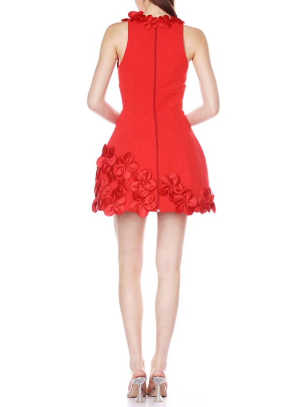 Bronx and Banco Estelle Mini Dress XS/S/M Red 3d Floral V-neck Party Cocktail - Picture 9 of 10
